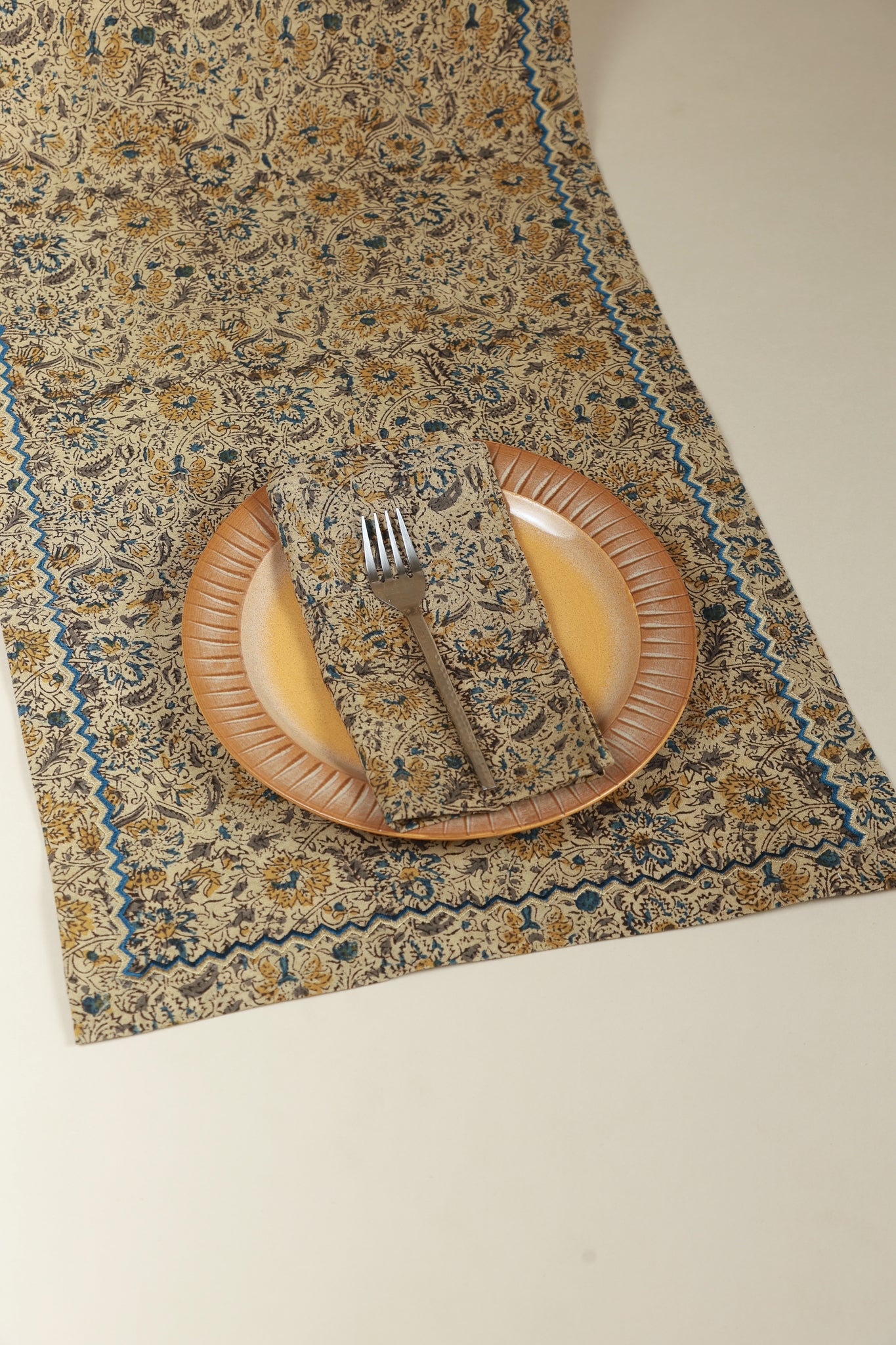 Golden Earth Kalamkari Table Runner