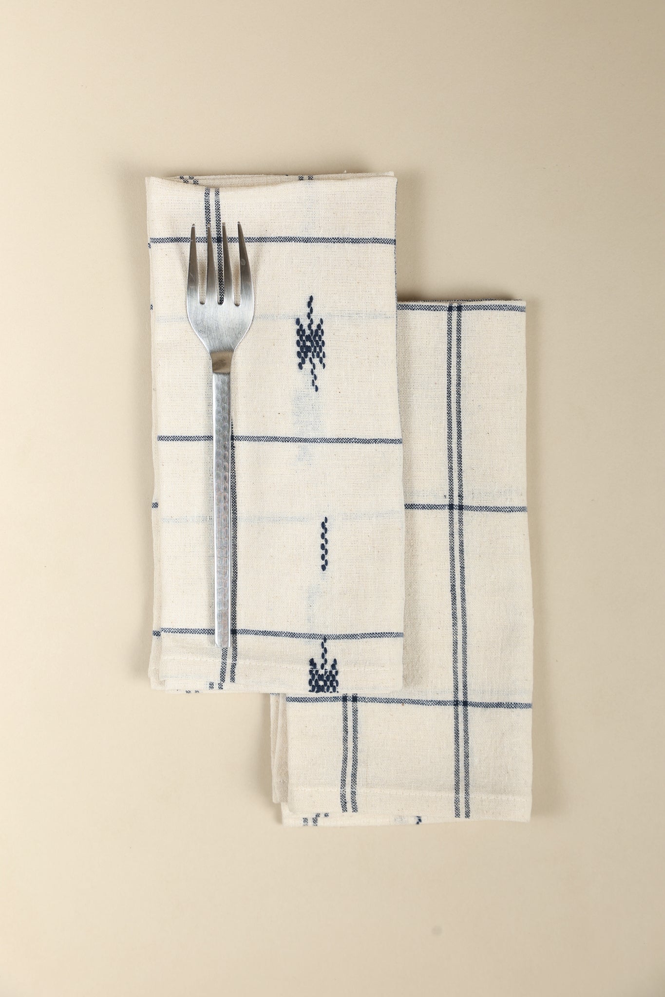 Navy Plaid Handwoven Napkins, Set of 4