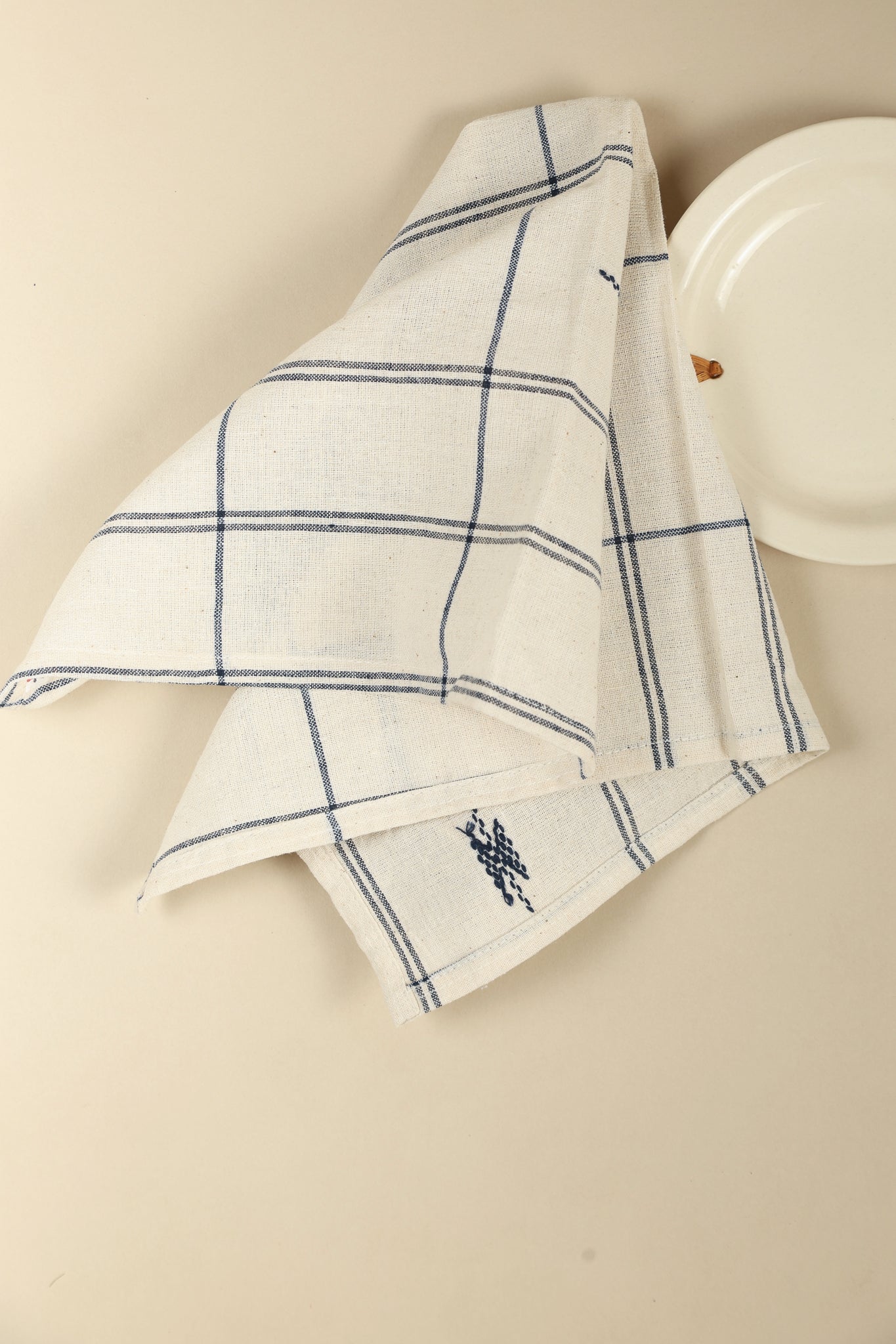 Navy Plaid Handwoven Napkins, Set of 4