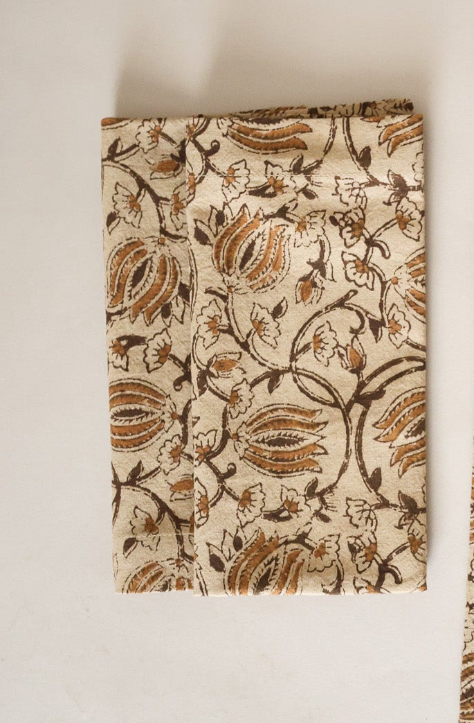 Honey Bloom Kalamkari Napkins, Set of 4