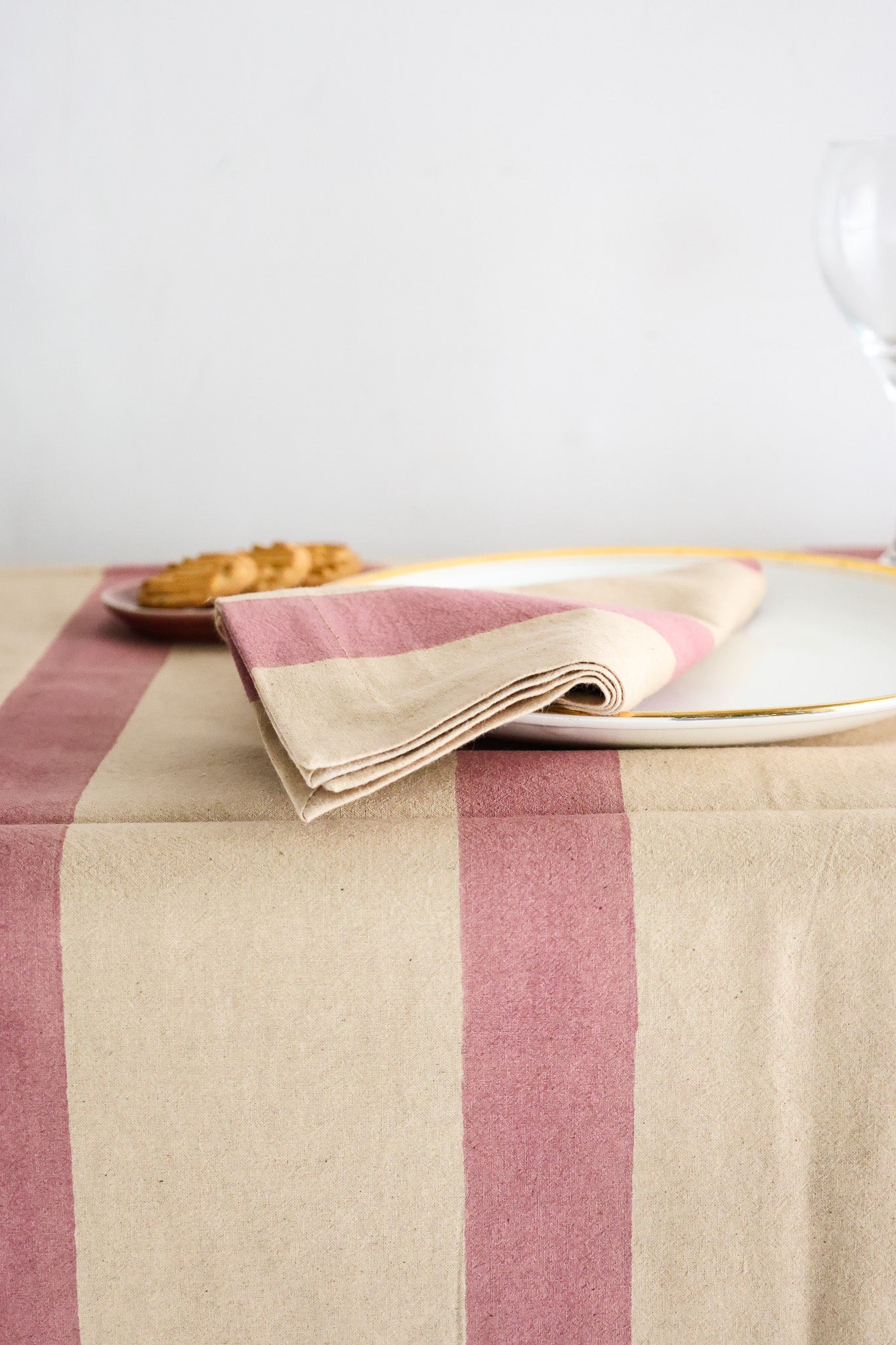 Oh! Stripes (Rose) Block Print Tablecloth