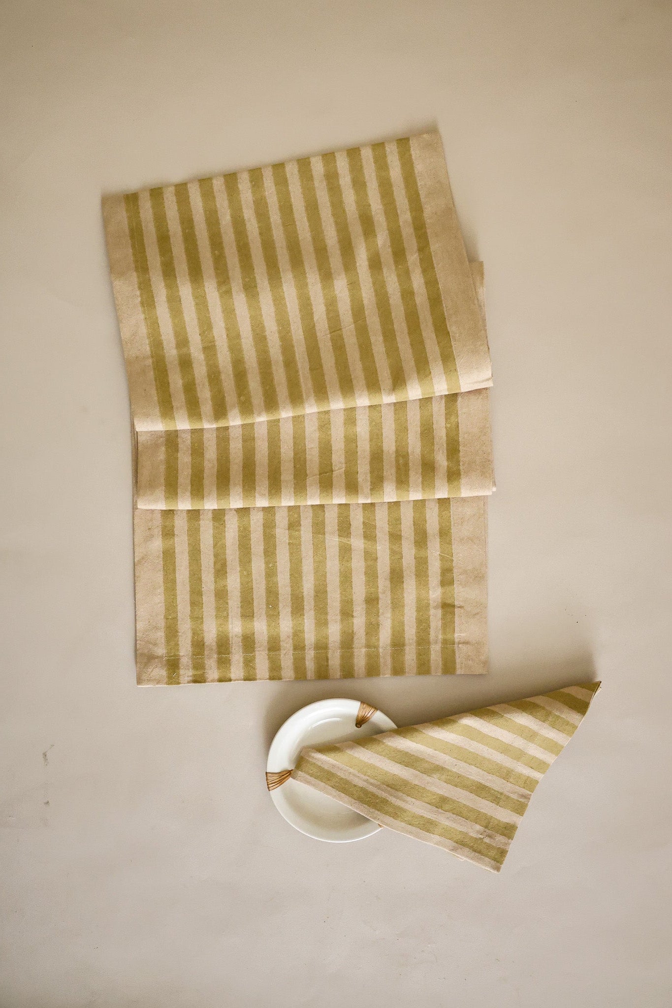 Oh! Stripes (Lime) Block Print Napkins, Set of 4