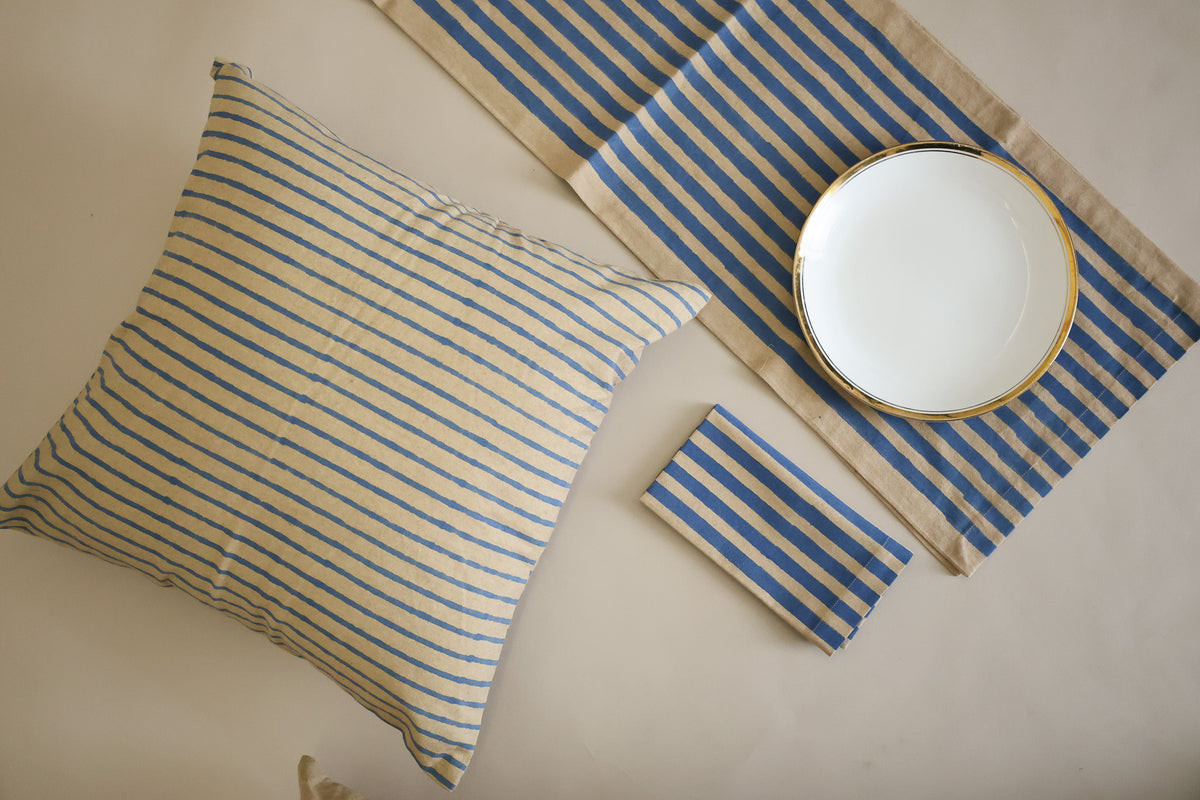 Oh! Stripes (Blue) Block Print Pillow