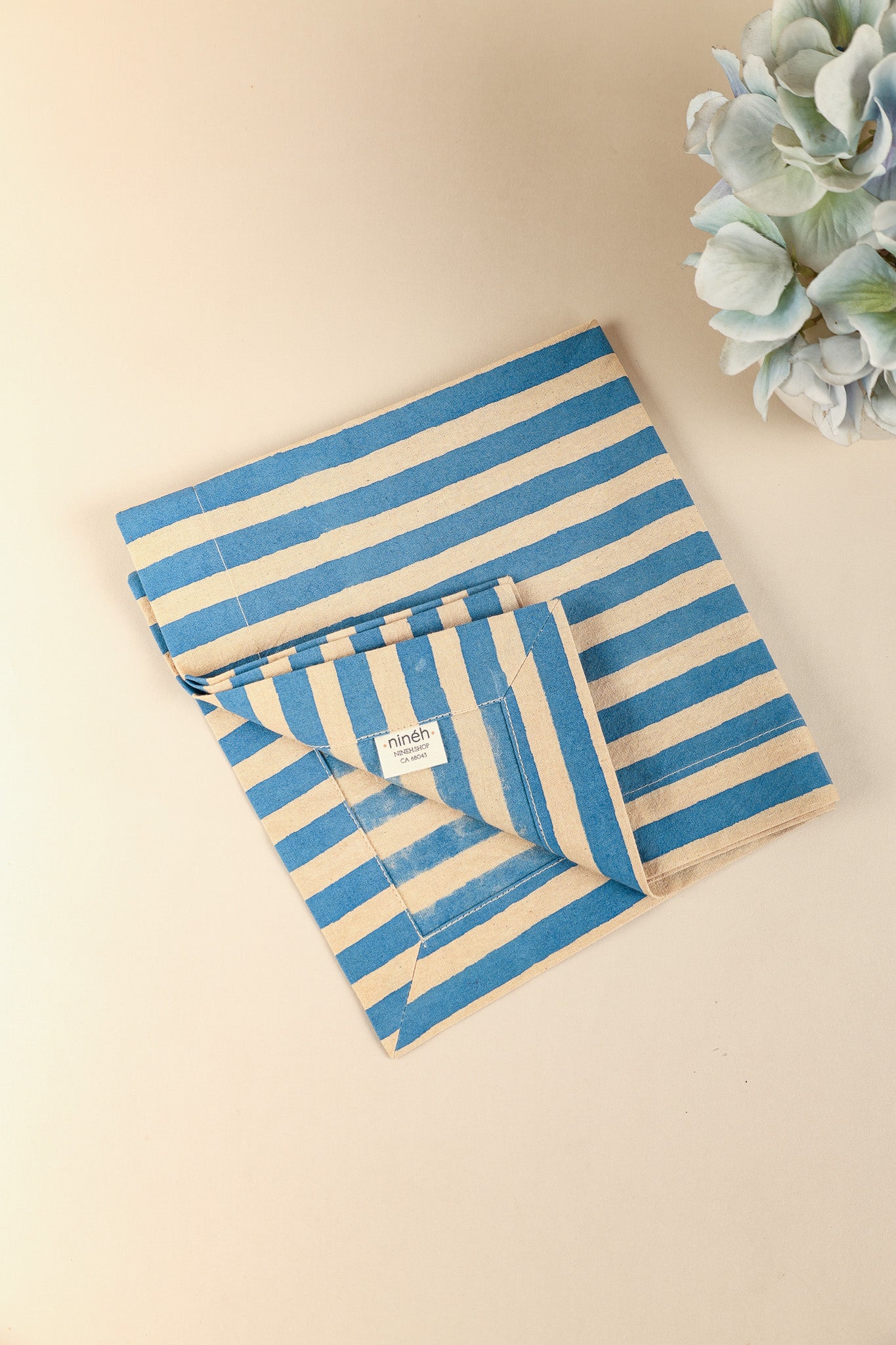 Oh! Stripes (Blue) Block Print Napkins, Set of 4