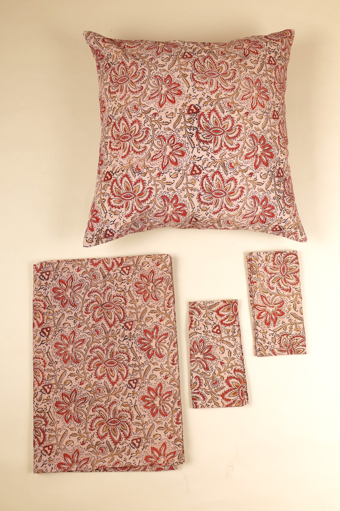 Amber Bloom Kalamkari Napkins, Set of 4