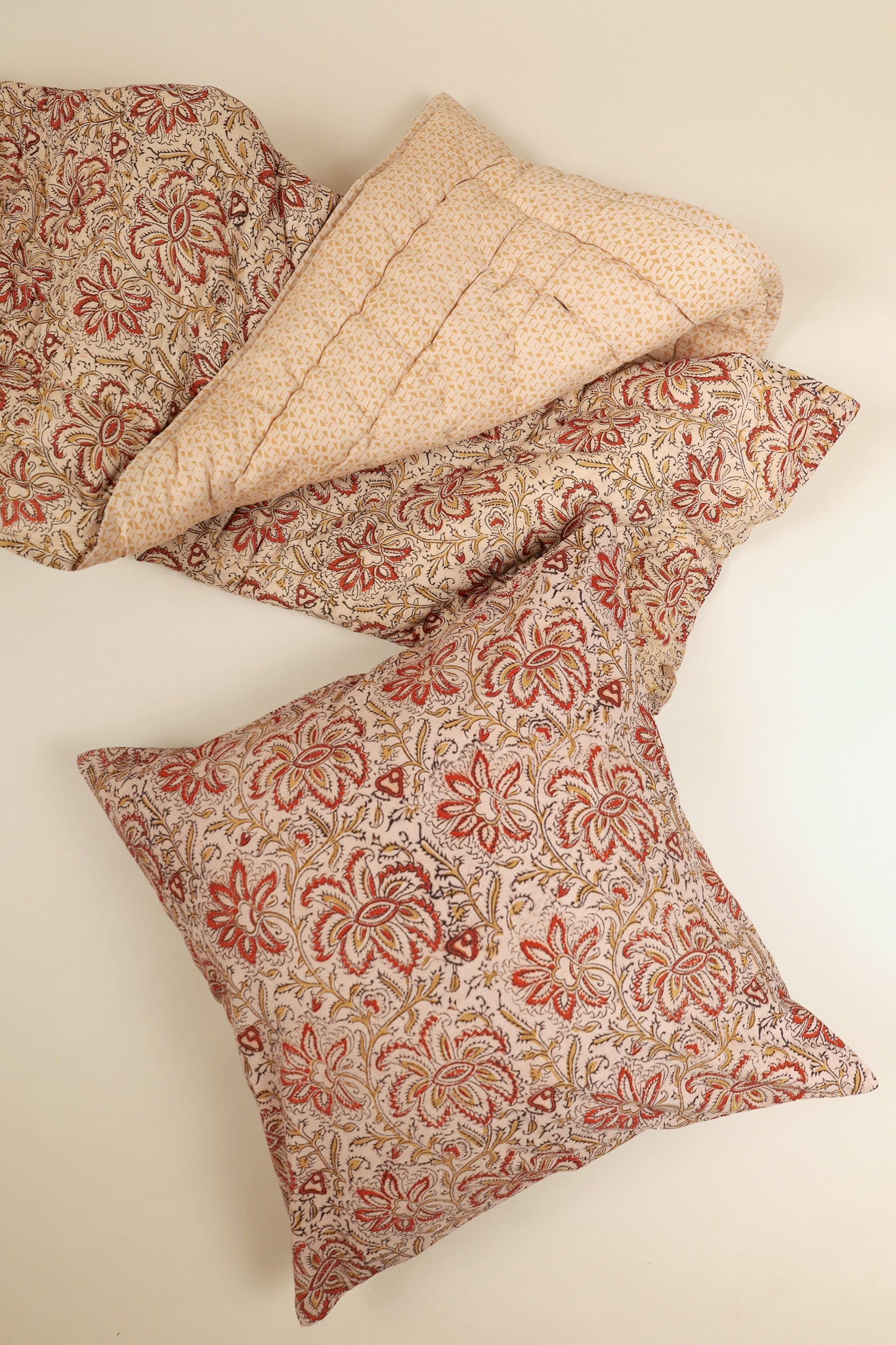 Amber Bloom Kalamkari Pillow