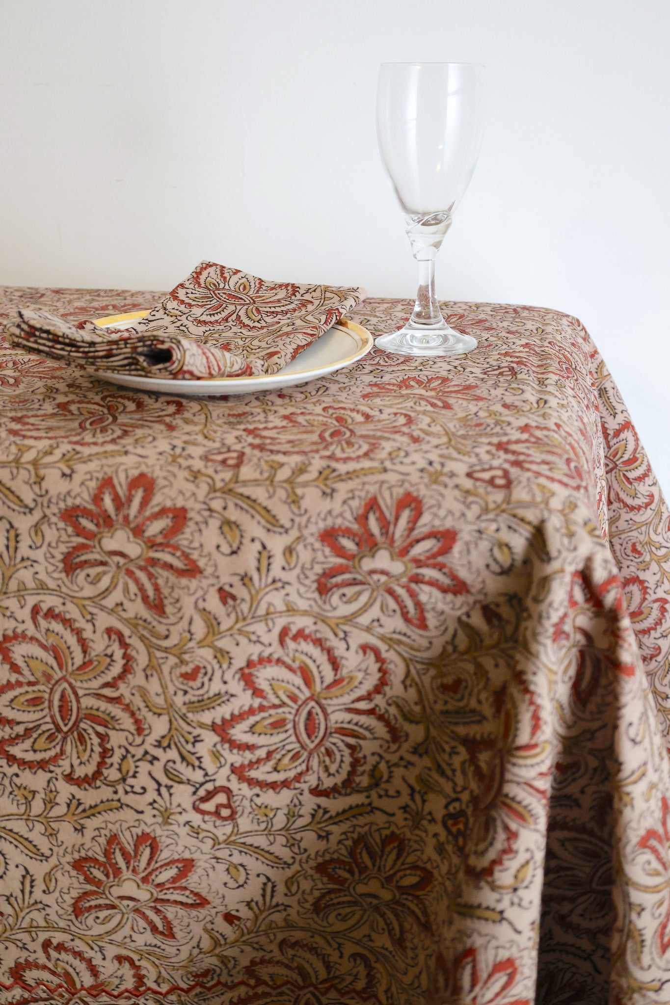 Amber Bloom Kalamkari Tablecloth