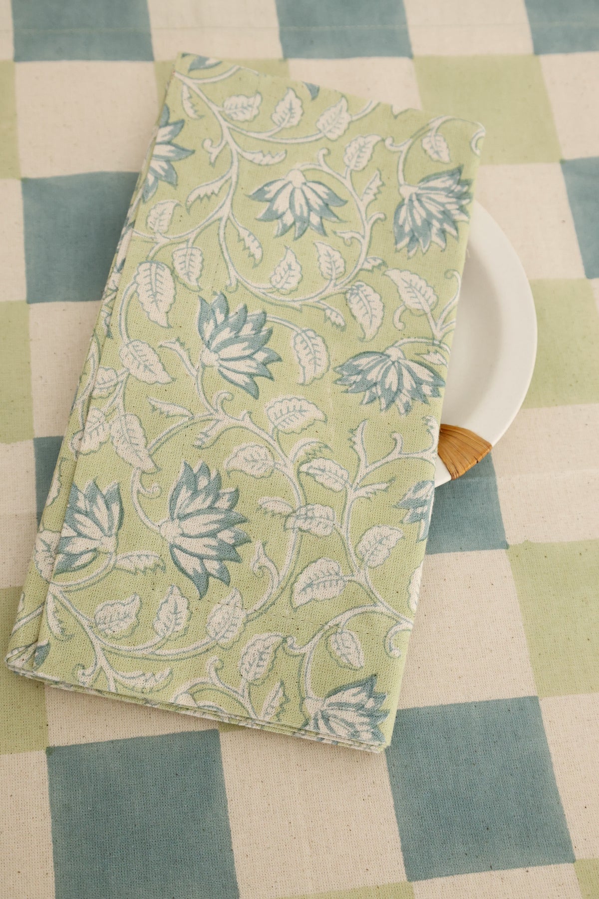 Sage Vines Block Print Napkins, Set of 4