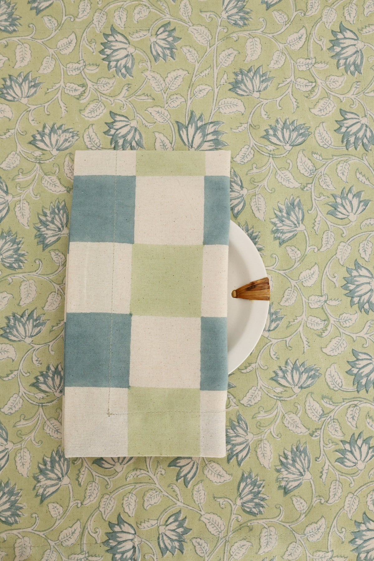 Sage Vines Block Print Tablecloth