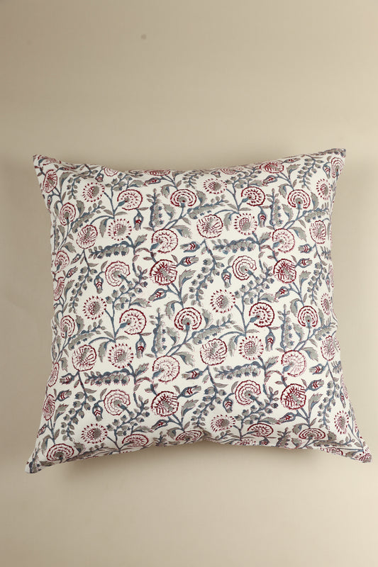 Crimson Bloom Block Print Pillow