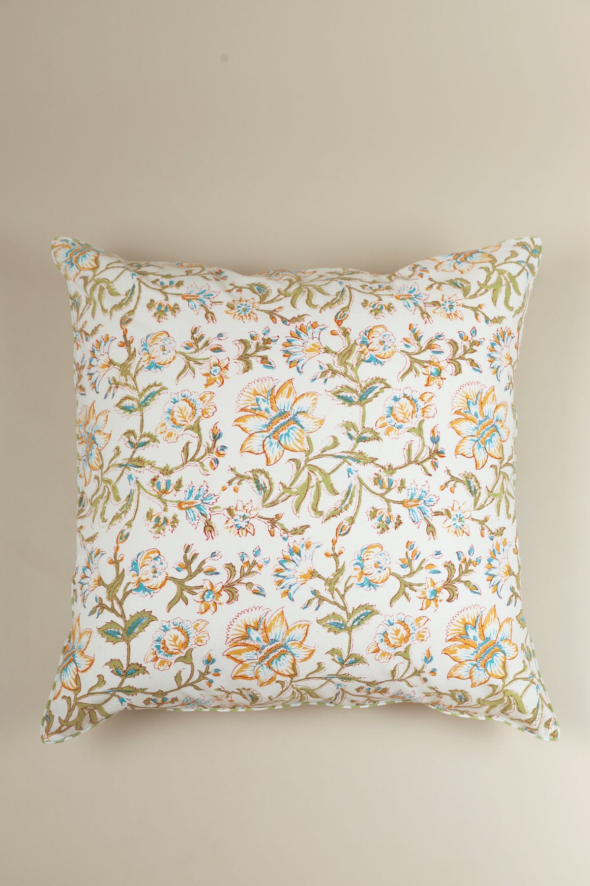 White Spring Block Print Pillow