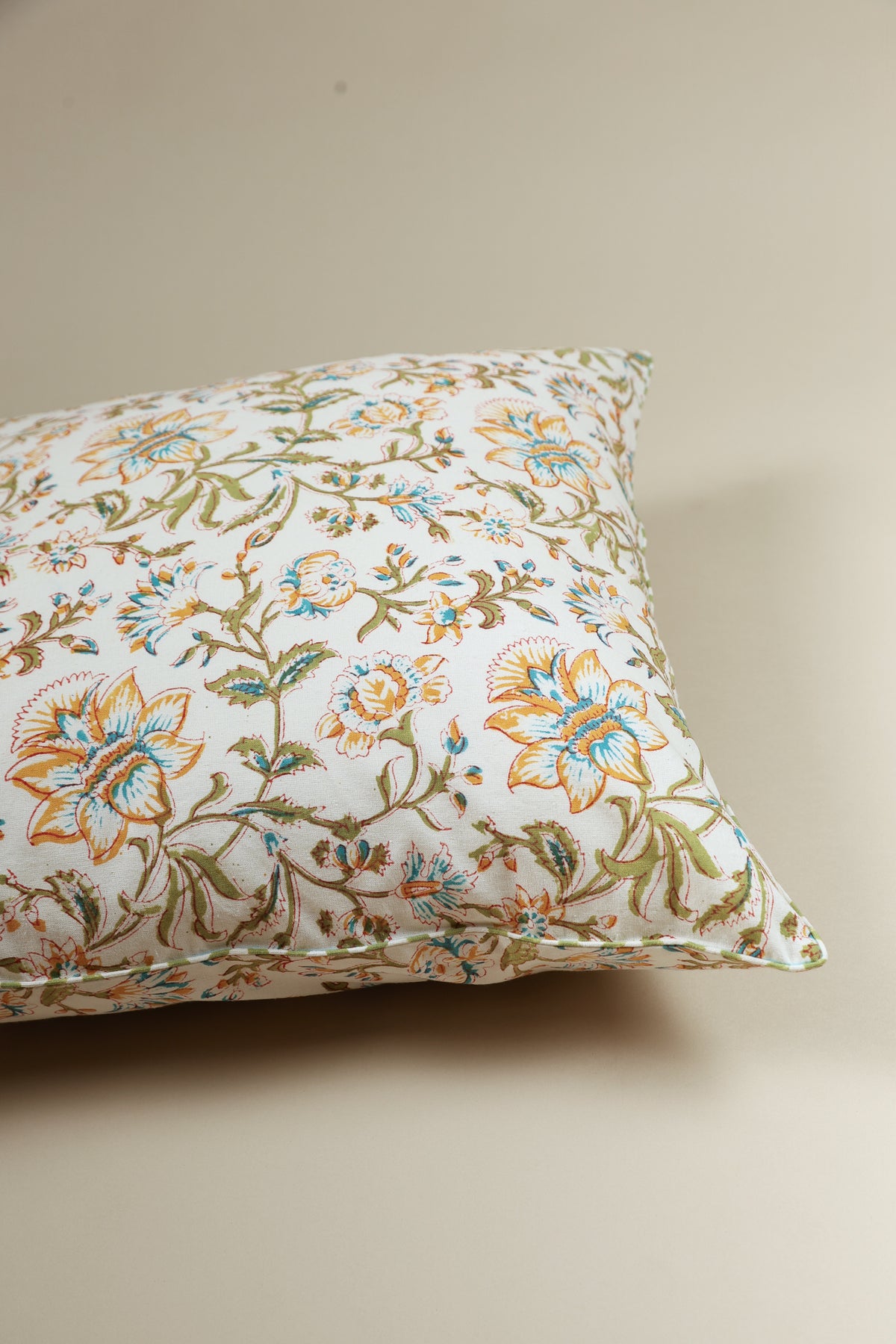 White Spring Block Print Pillow