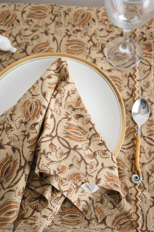Honey Bloom Kalamkari Napkins, Set of 4