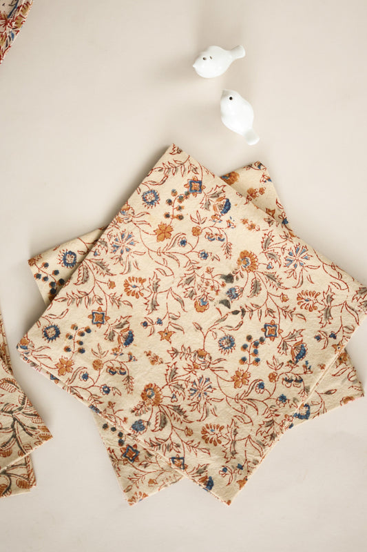 Wildflower Vines Kalamkari Handcrafted Napkins