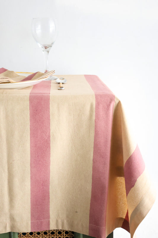 Oh! Stripes (Rose) Block Print Table Cloth