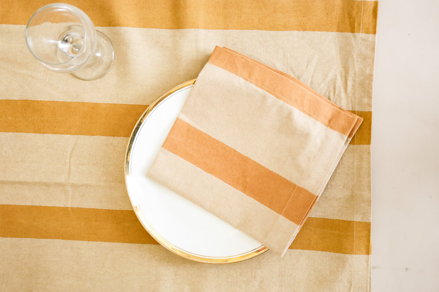Oh! Stripes (Ochre) Block Print Table Cloth