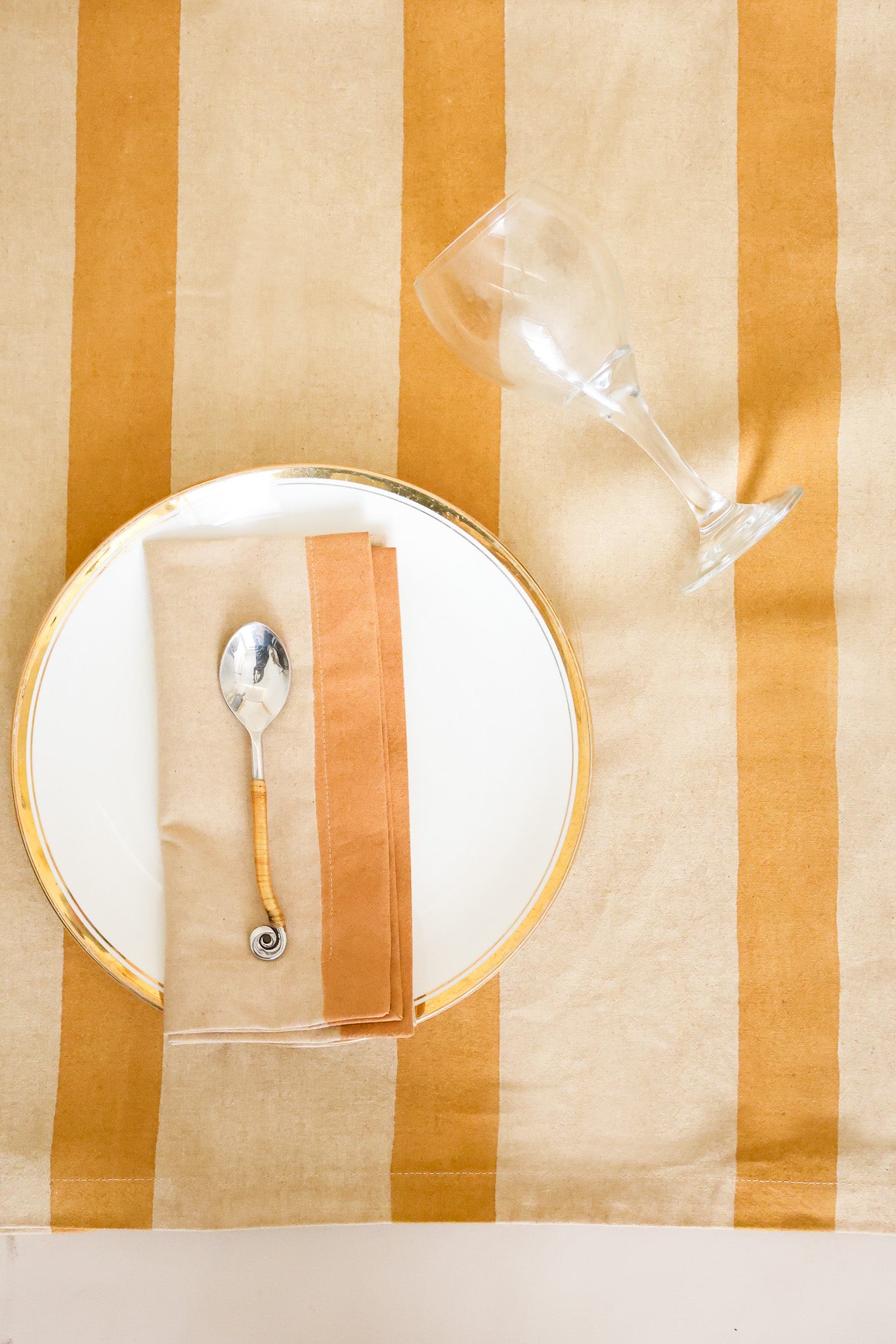 Oh! Stripes (Ochre) Block Print Table Cloth