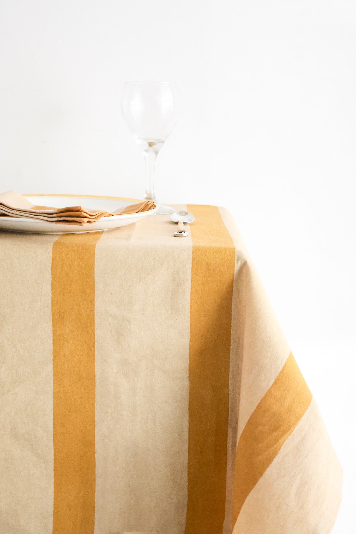 Oh! Stripes (Ochre) Block Print Table Cloth