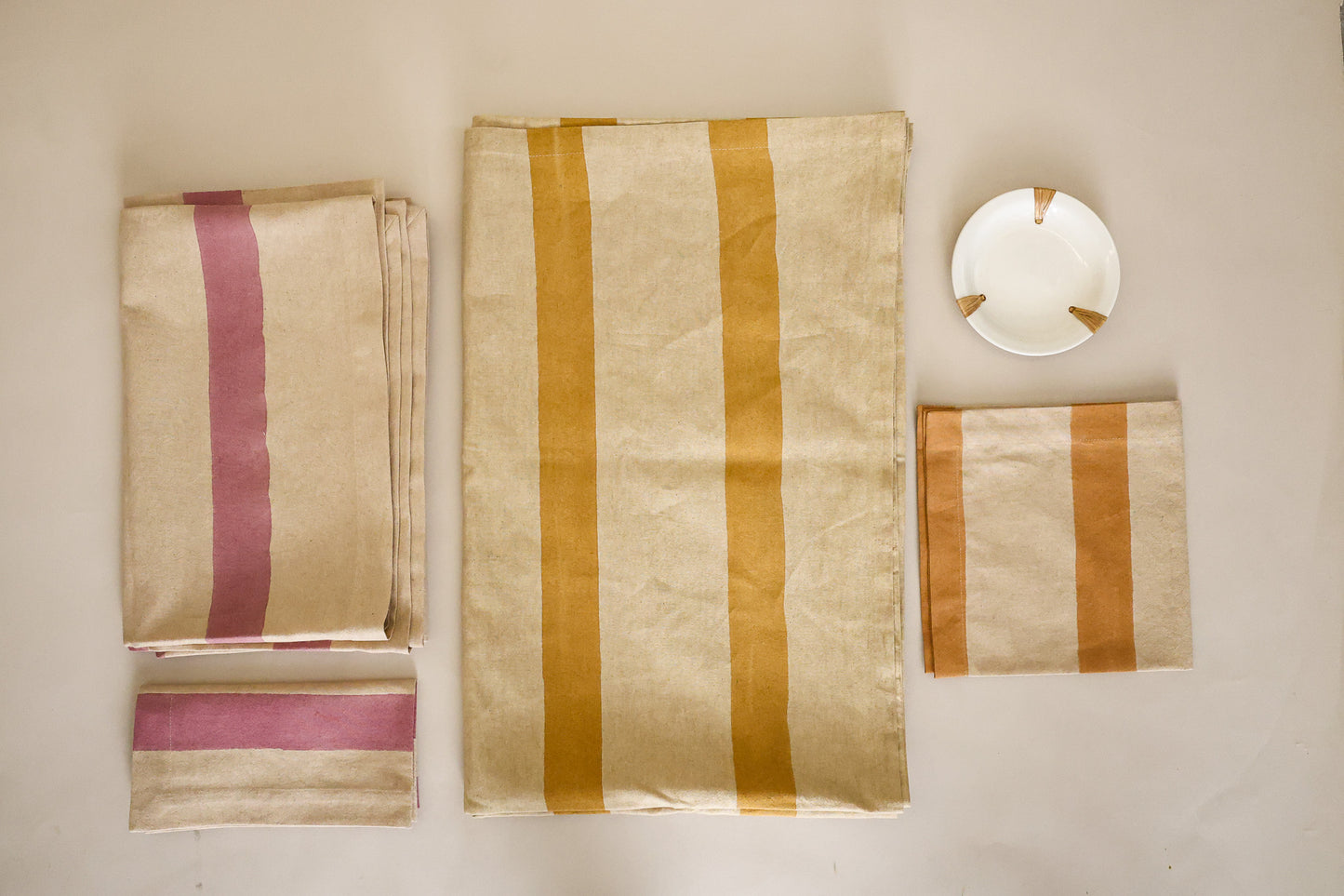 Oh! Stripes (Ochre) Block Print Table Cloth