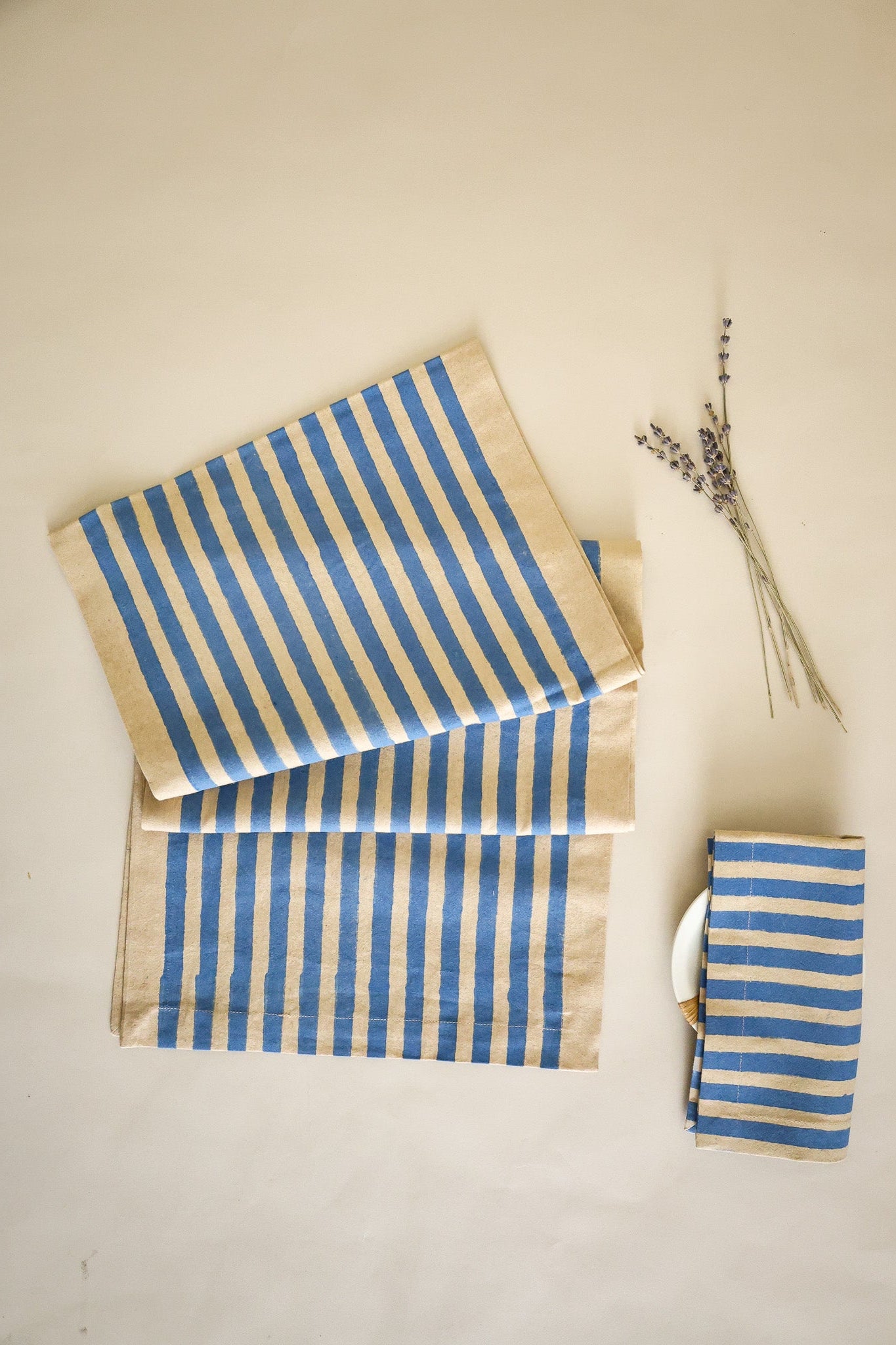 Oh! Stripes (Blue) Block Print Table Runner