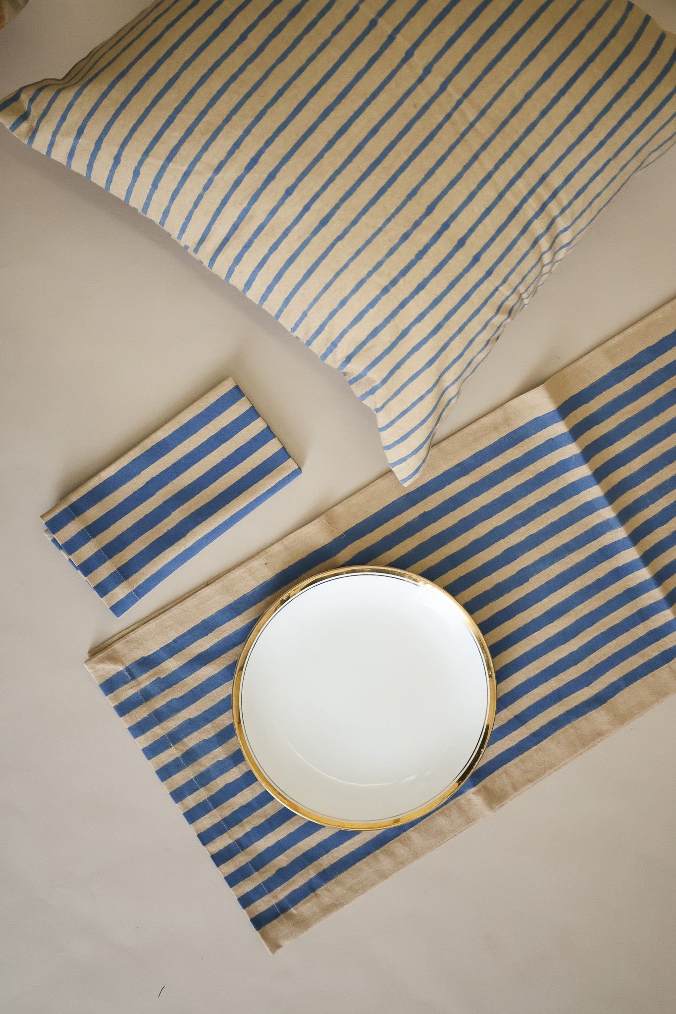 Oh! Stripes (Blue) Block Print Table Runner