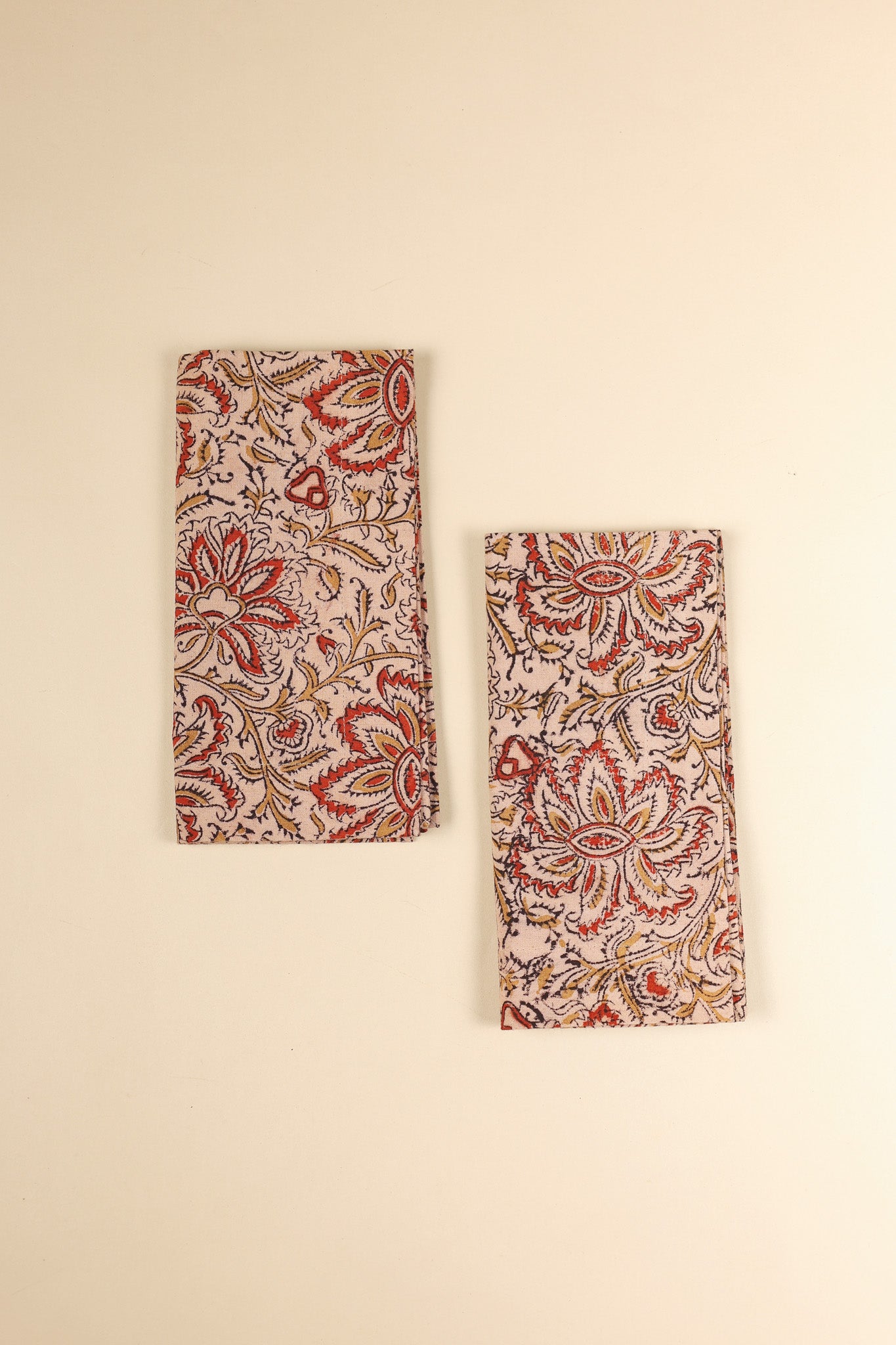 Amber Bloom Kalamkari Napkins, Set of 4