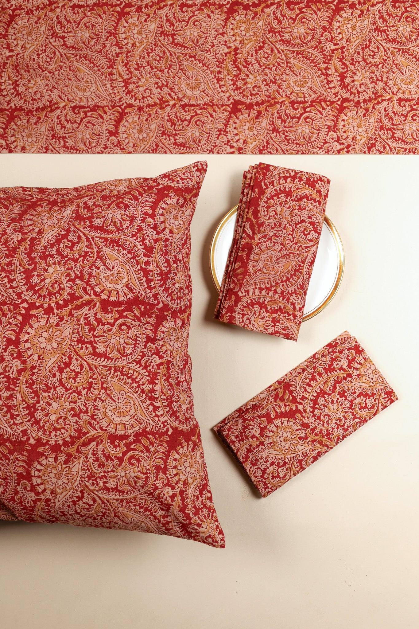Scarlet Echo Kalamkari Napkins, Set of 4