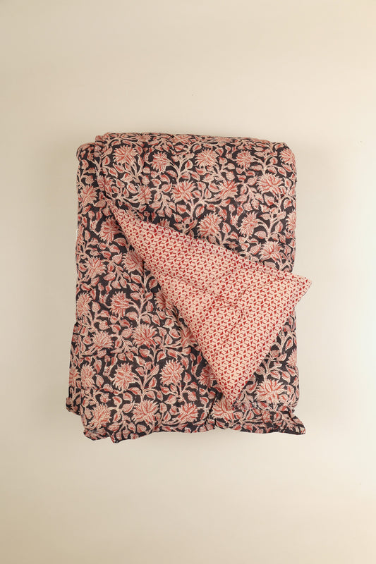 Noir Grove Kalamkari Cotton Quilt