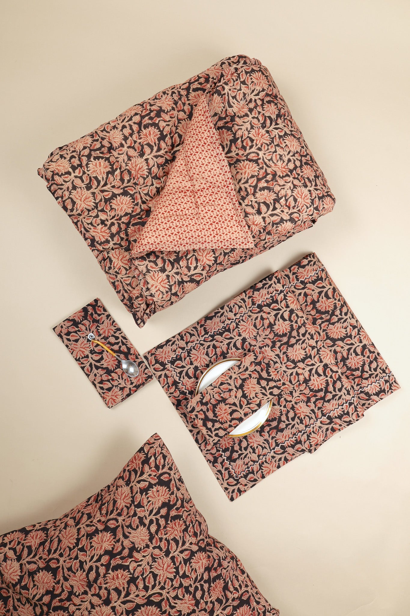 Noir Grove Kalamkari Cotton Quilt