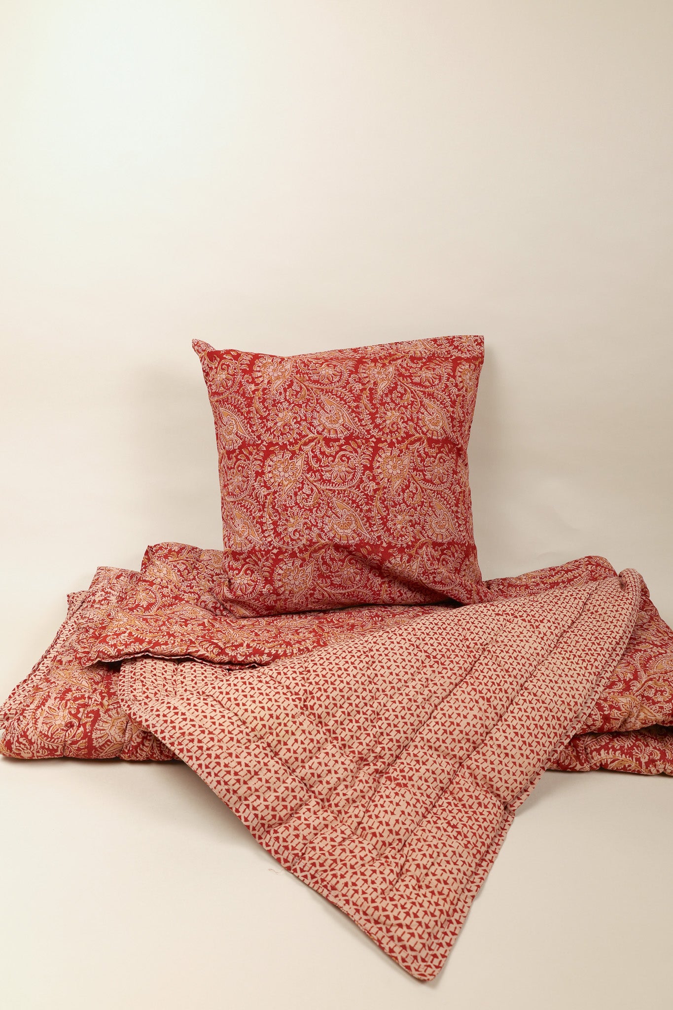 Scarlet Echo Kalamkari Pillow