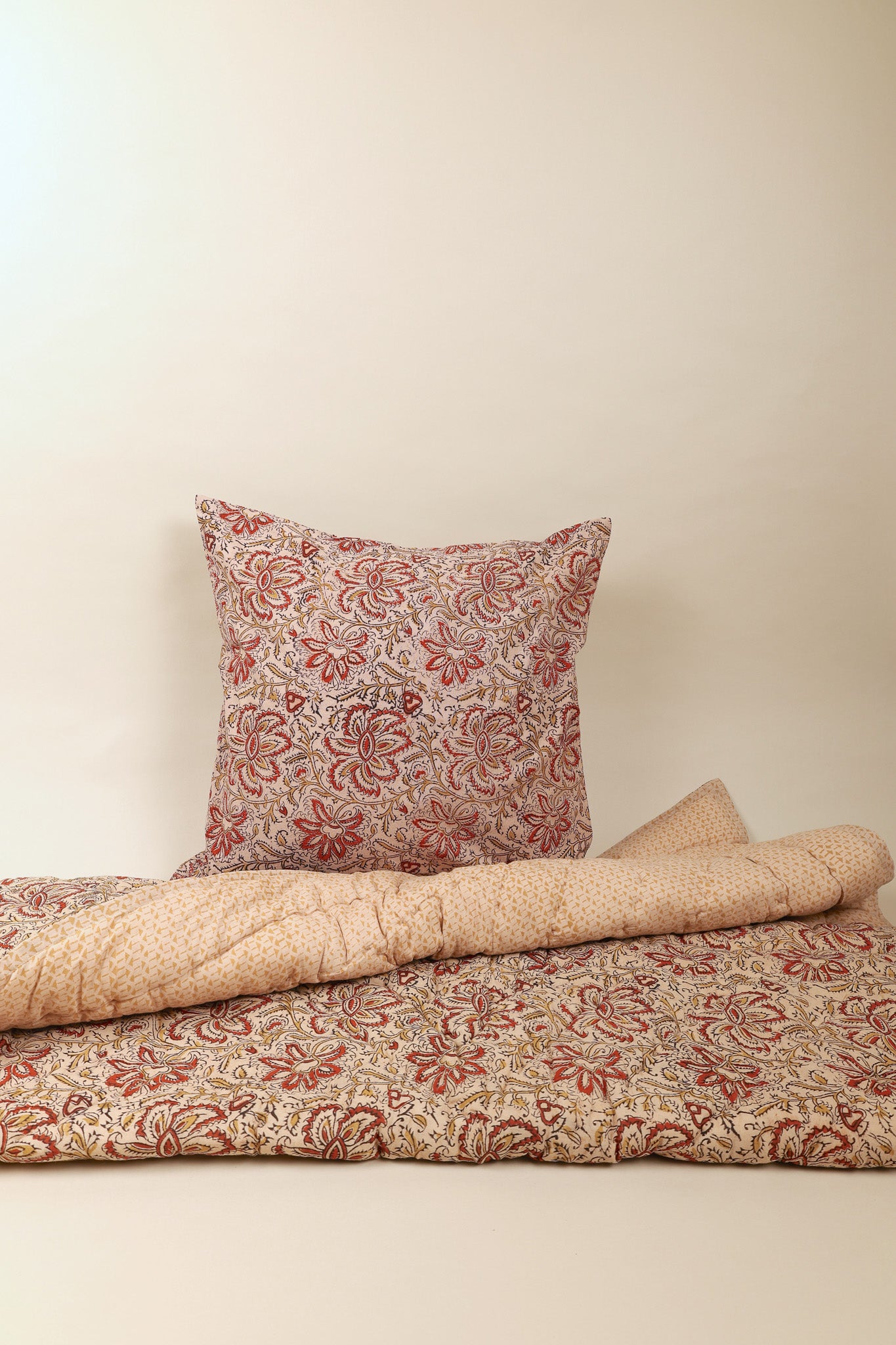 Amber Bloom Kalamkari Cotton Quilt