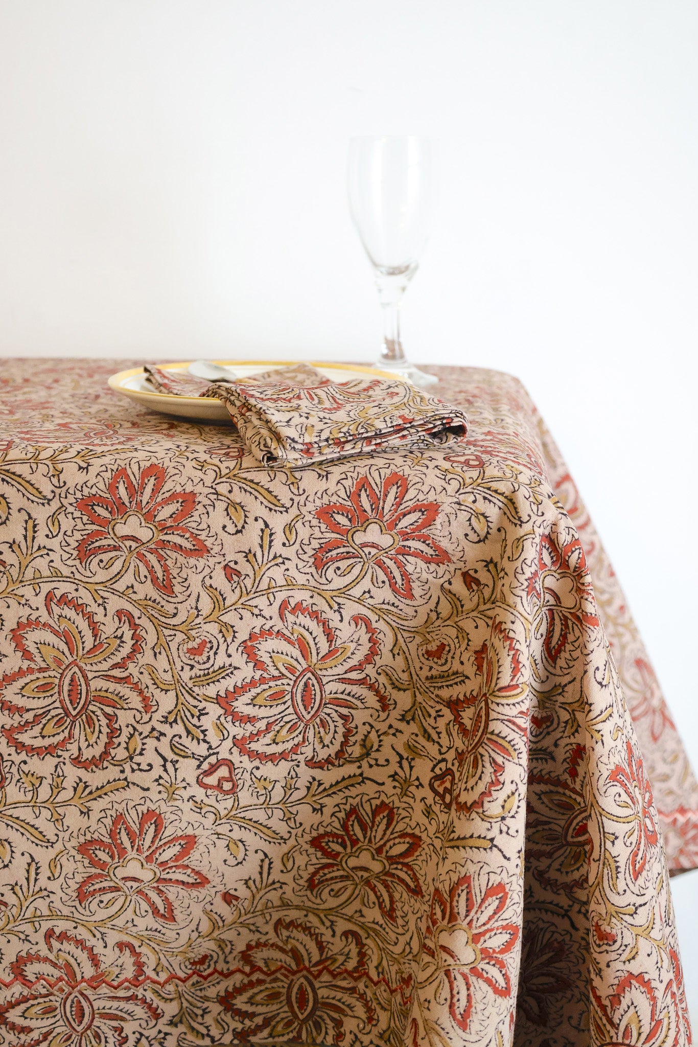 Amber Bloom Kalamkari Napkins, Set of 4