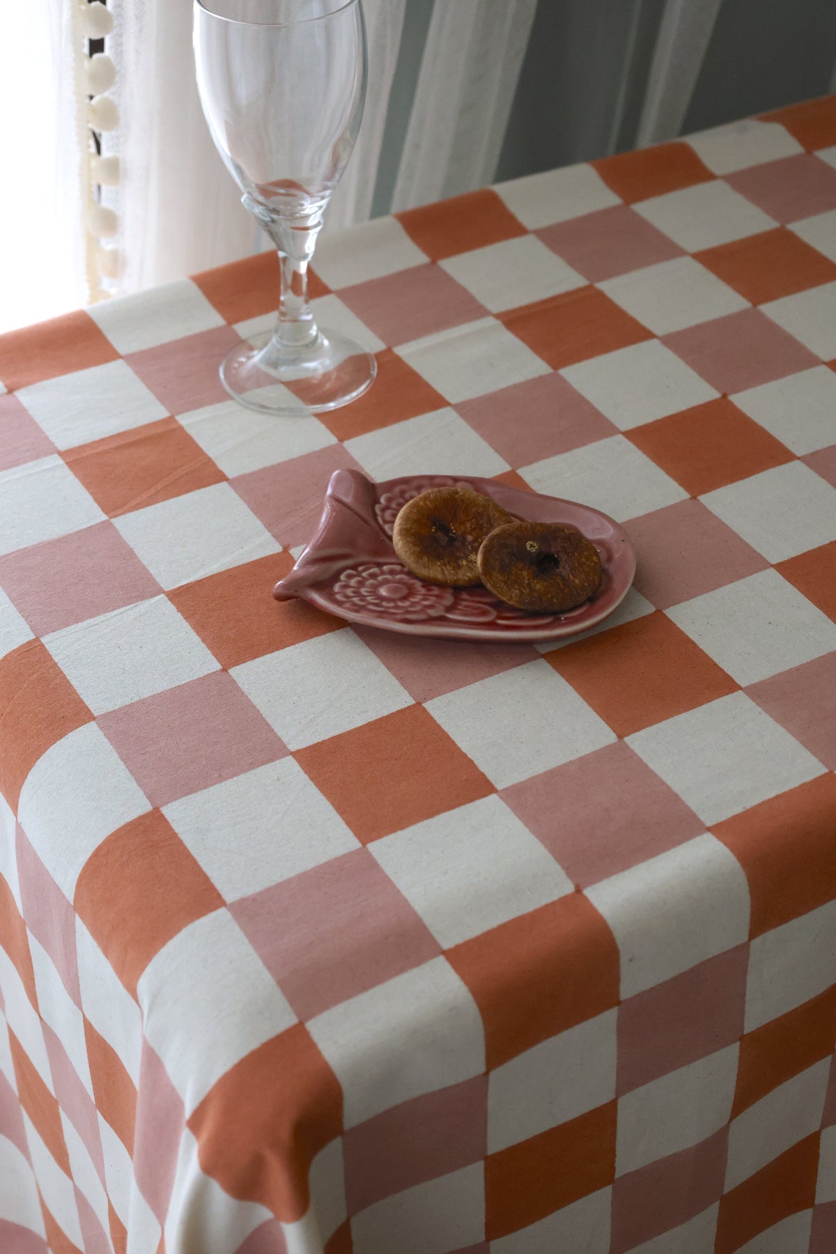 Blush Grid Block Print Tablecloth