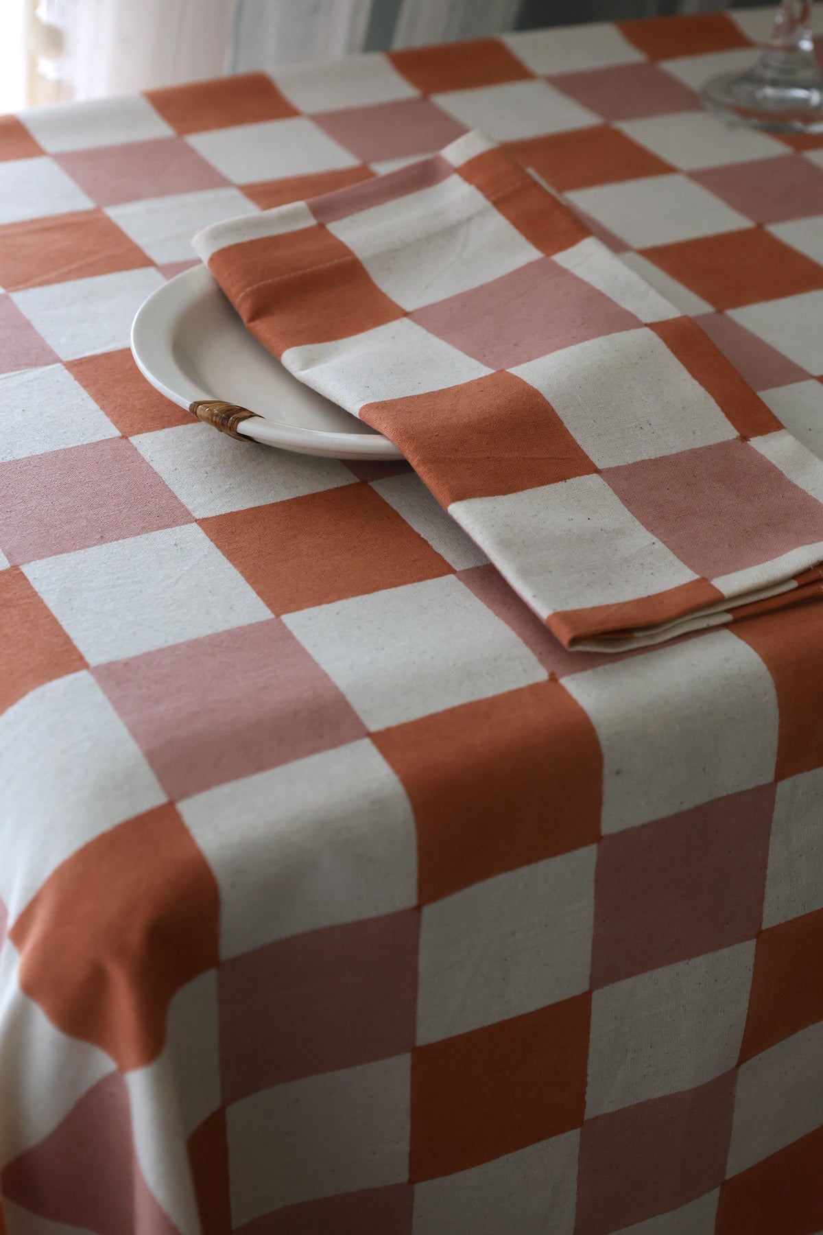 Blush Grid Block Print Napkins, Set of 4