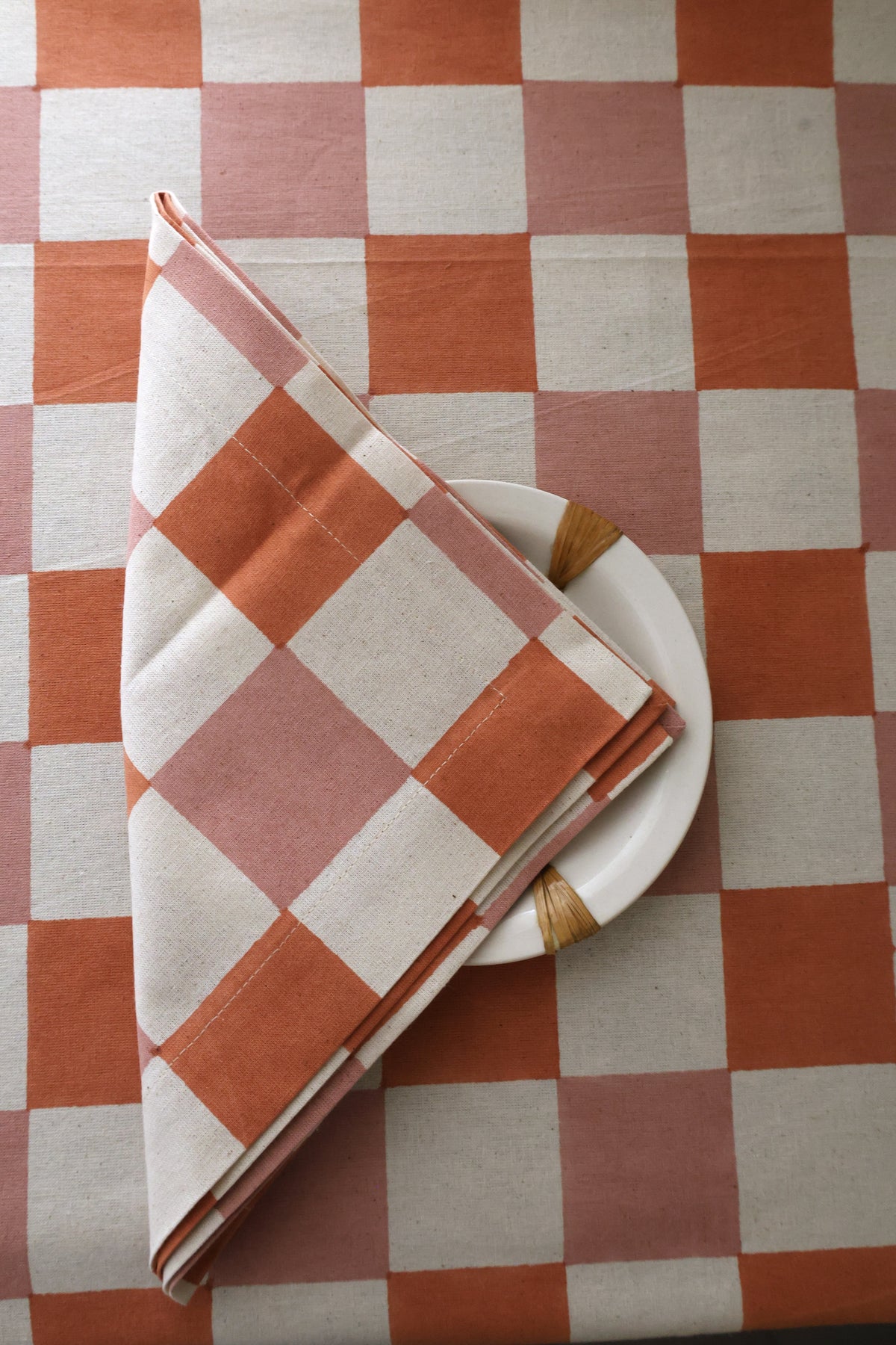 Blush Grid Block Print Napkins, Set of 4