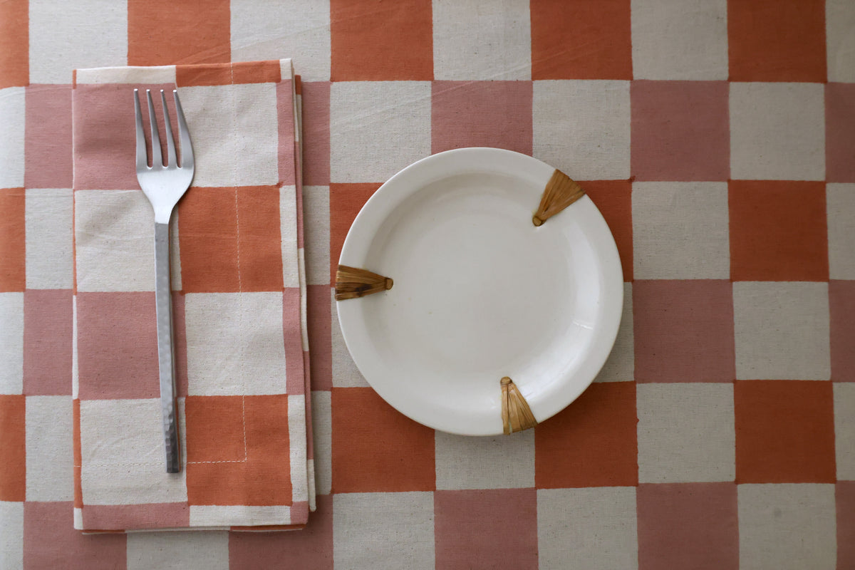 Blush Grid Block Print Napkins, Set of 4