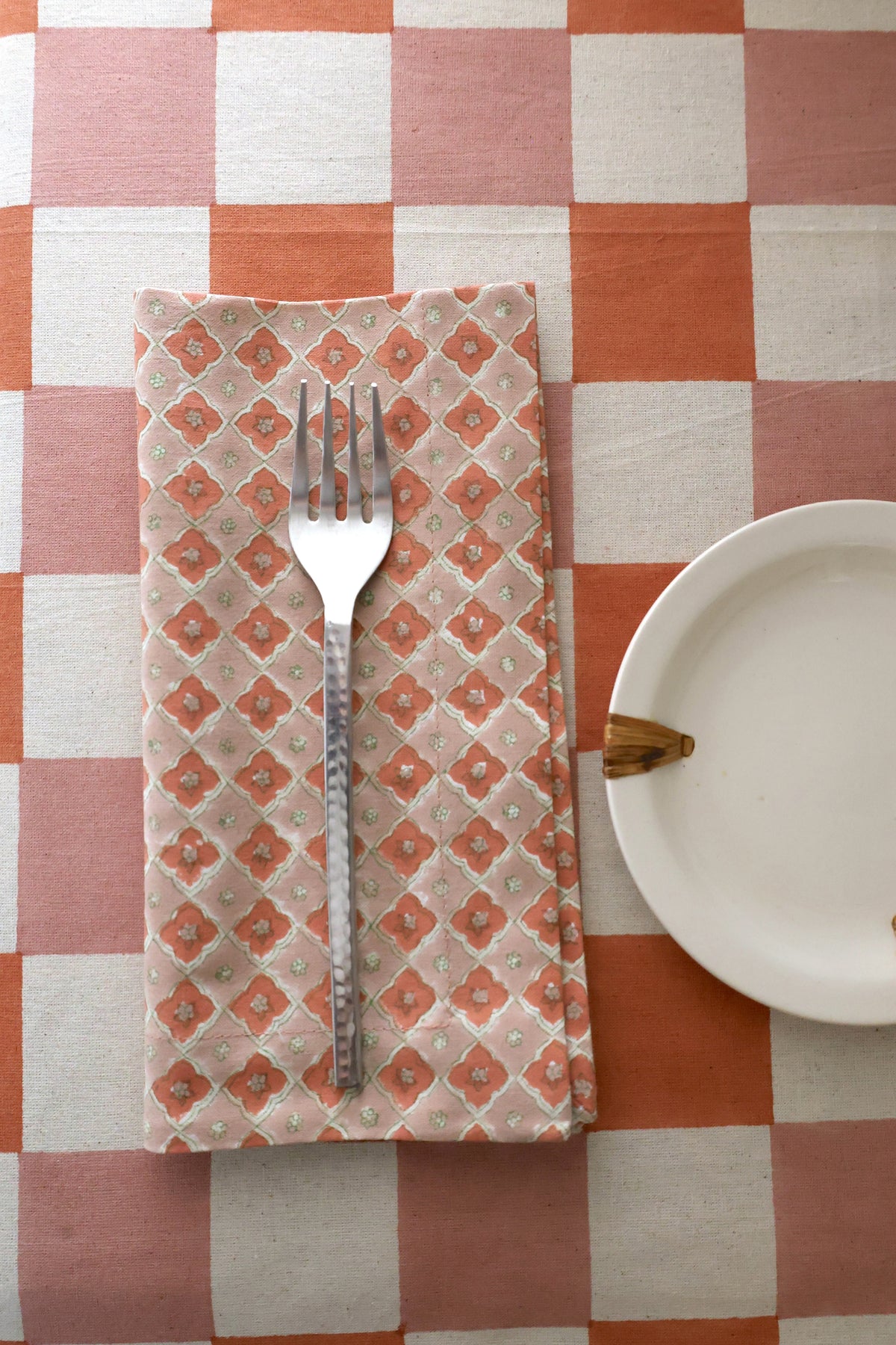 Blush Grid Block Print Tablecloth