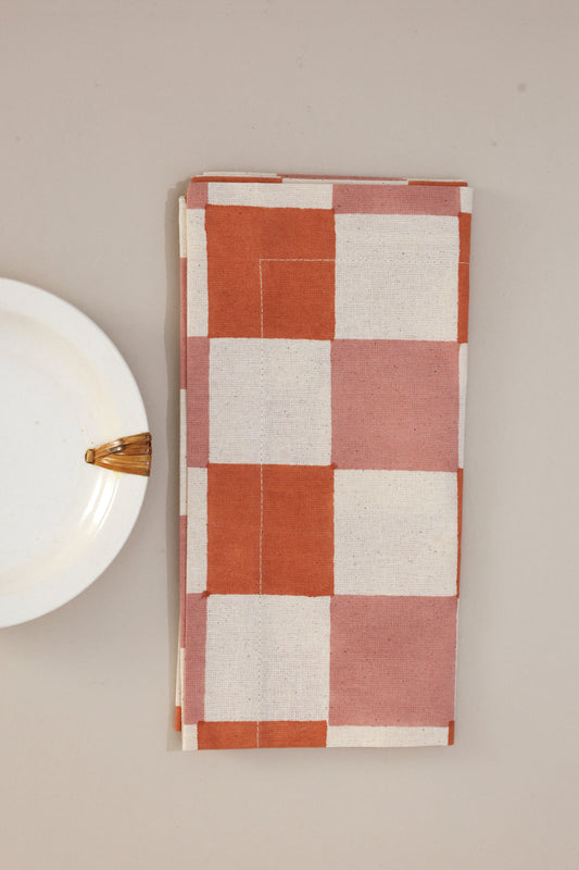 Blush Grid Block Print Napkins, Set of 4