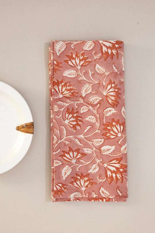 Blush Vines Block Print Napkins, Set of 4