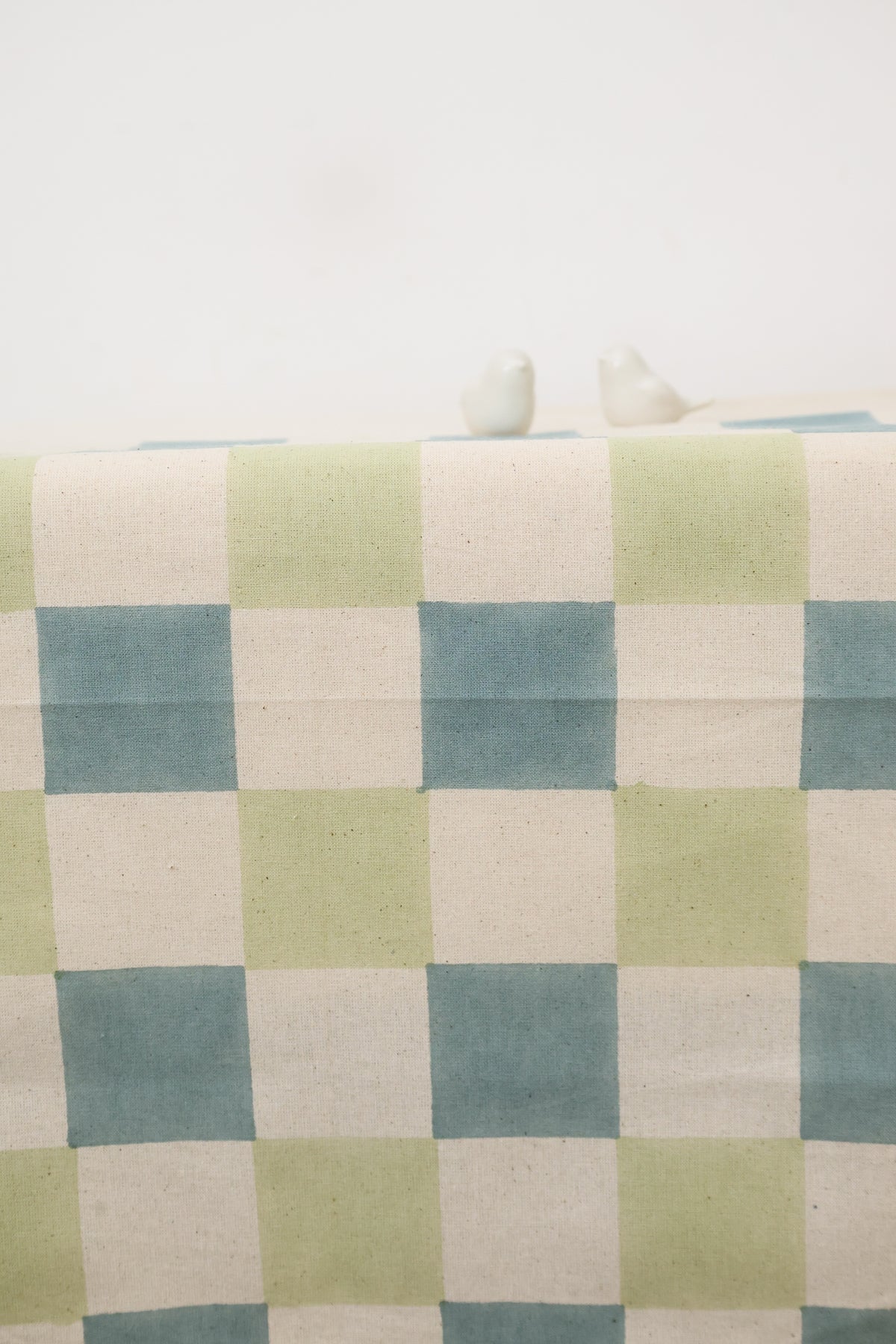 Sage Grid Block Print Tablecloth