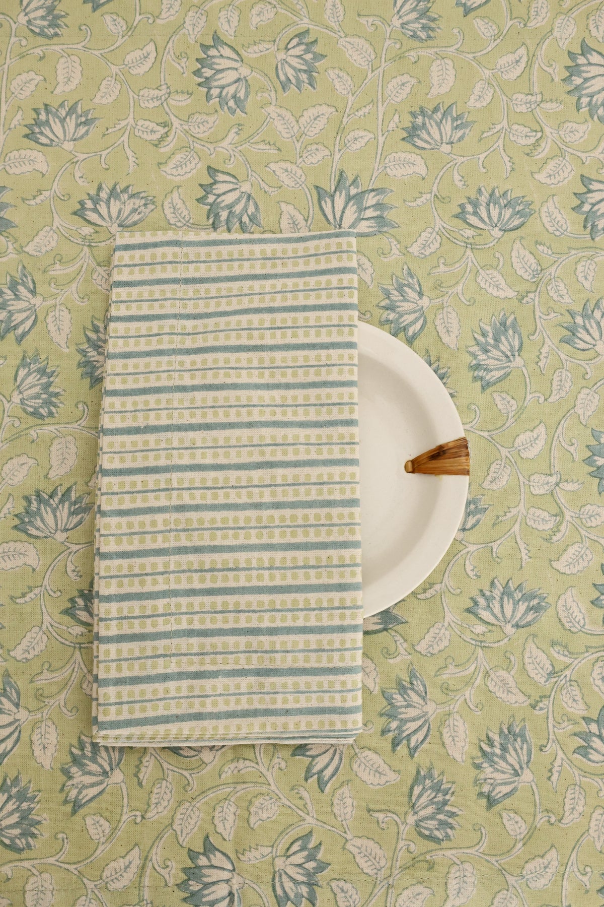 Sage Vines Block Print Tablecloth