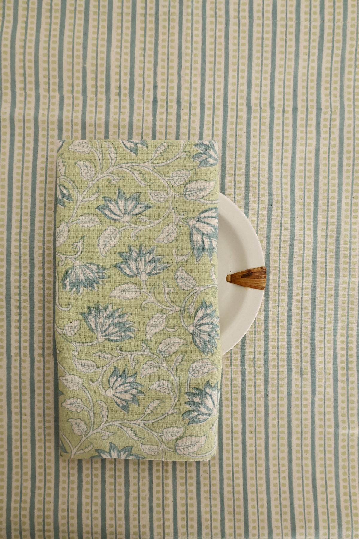Sage Vines Block Print Napkins, Set of 4