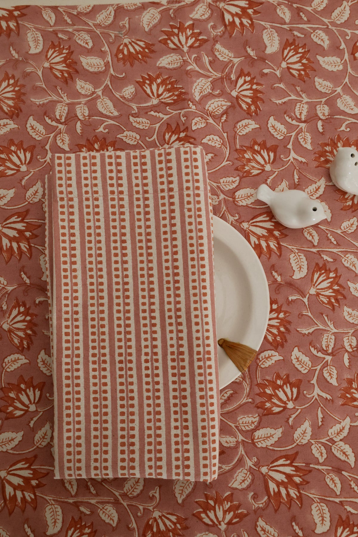 Blush Vines Block Print Tablecloth