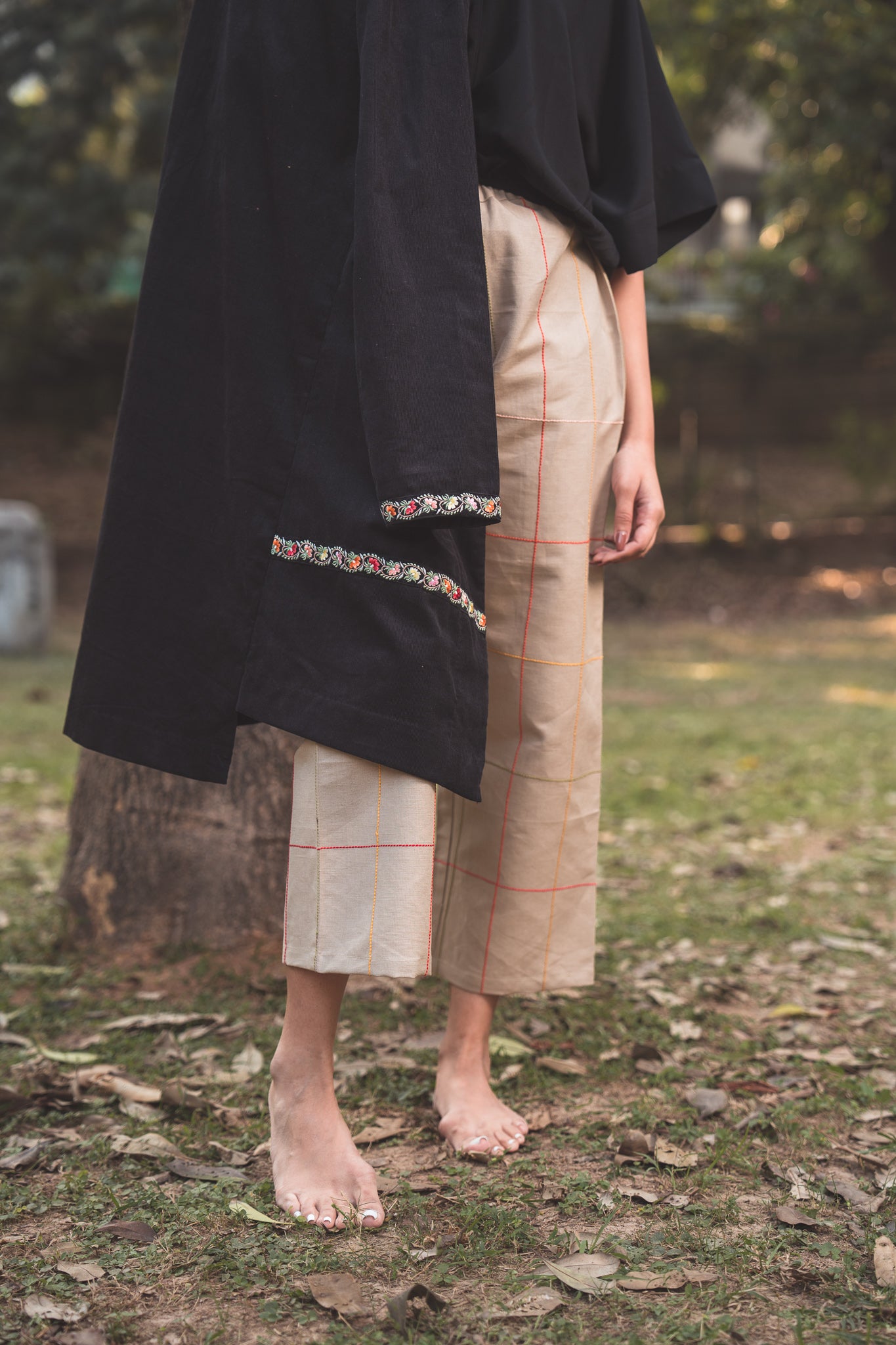 Beige Chequered Pants